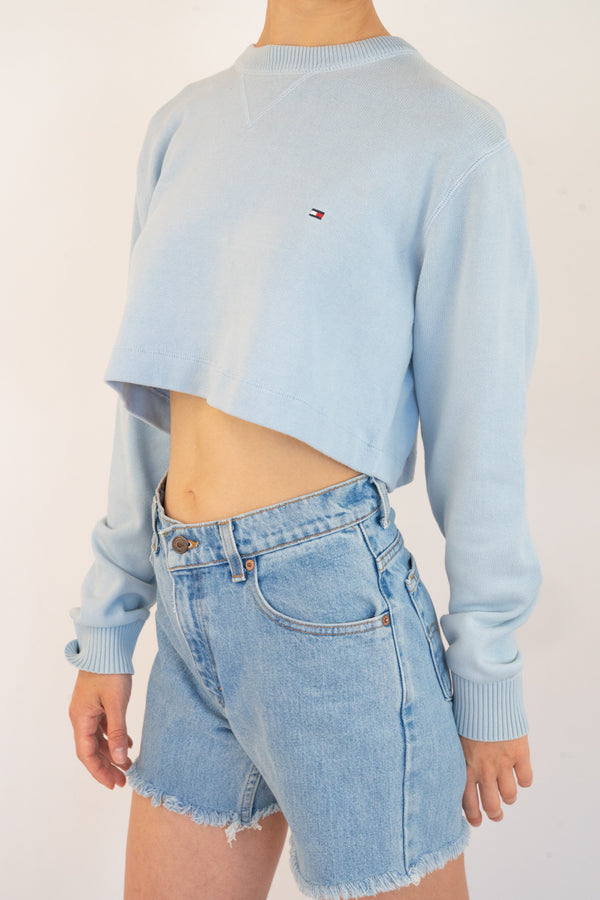 Blue Reworked Cropped Sweater