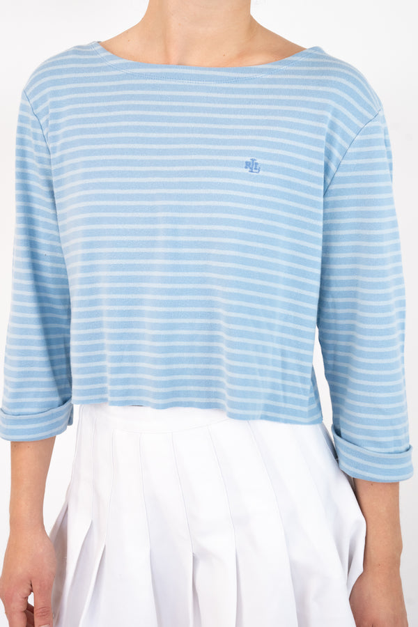 Blue Striped Cropped T-Shirt
