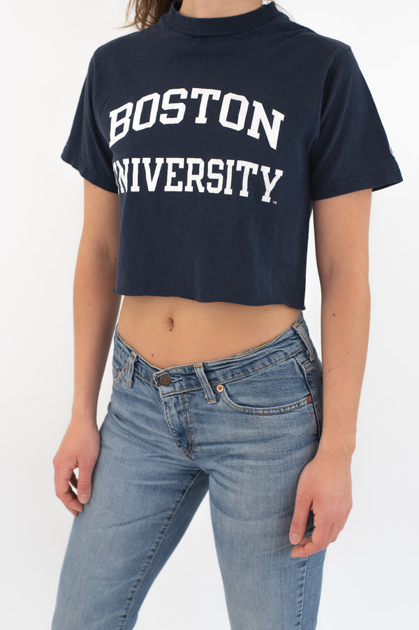 Boston Navy Cropped T-Shirt